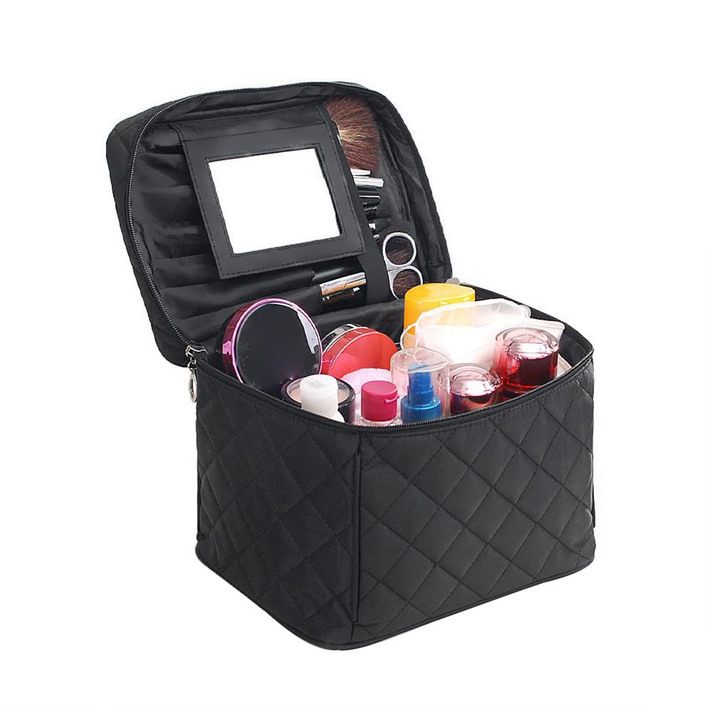 Makeup Bag Handle Dustproof Mirror Cosmetic Bags Square Soft Foldable Lightweight Toiletry Case Traveling Foundation