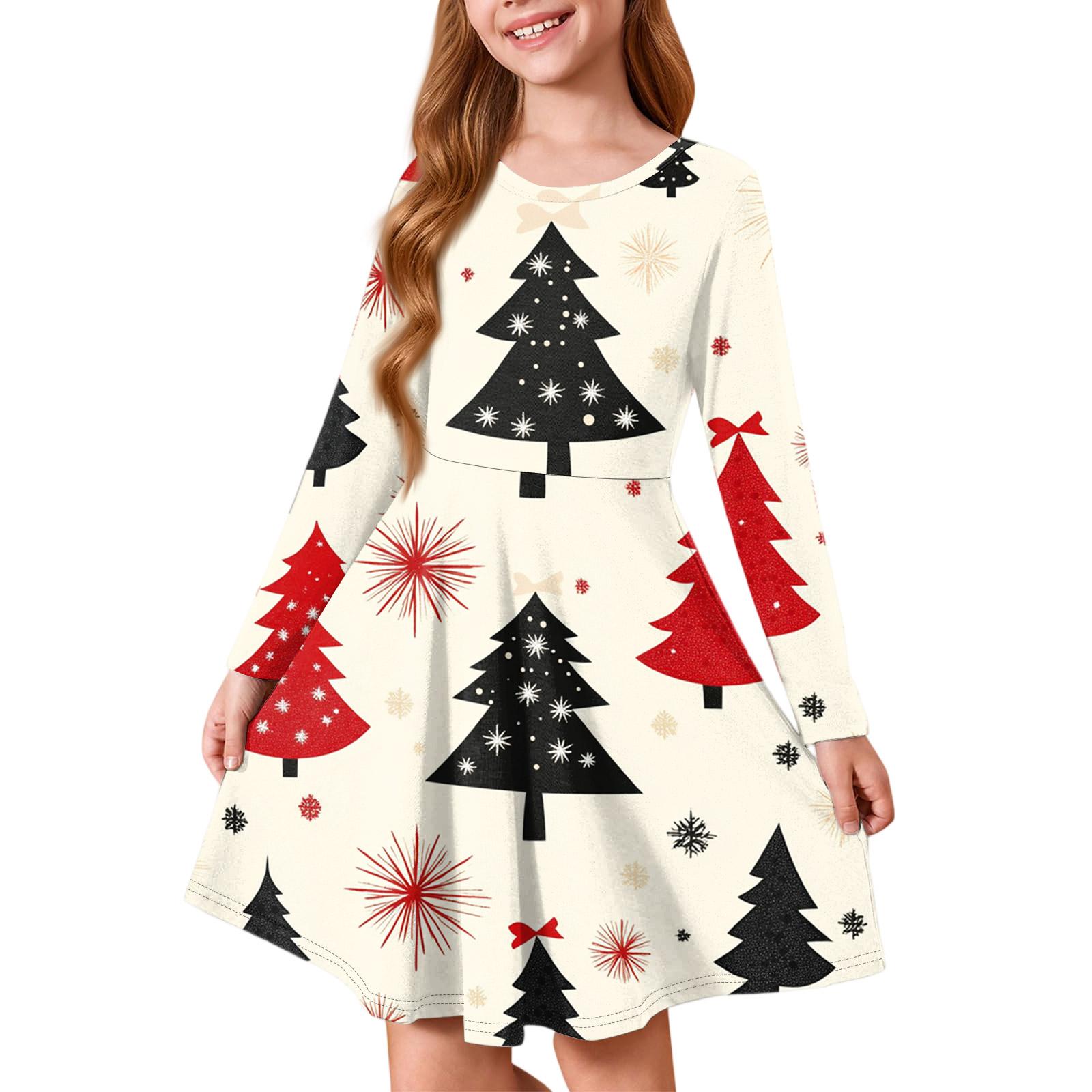 

Girls Princess Dress - Long Sleeve A-Line T-Shirt Dress Christmas Day 110