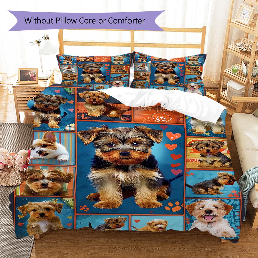Yorkshire Chihuahua Wzór Pościel Kołdra Zestaw Poszewka na Kołdrę Poszewka na Poduszkę Dekoracja Domu Prezent (1 * poszwa na kołdrę + 2 * poszewki na poduszki, bez rdzenia)