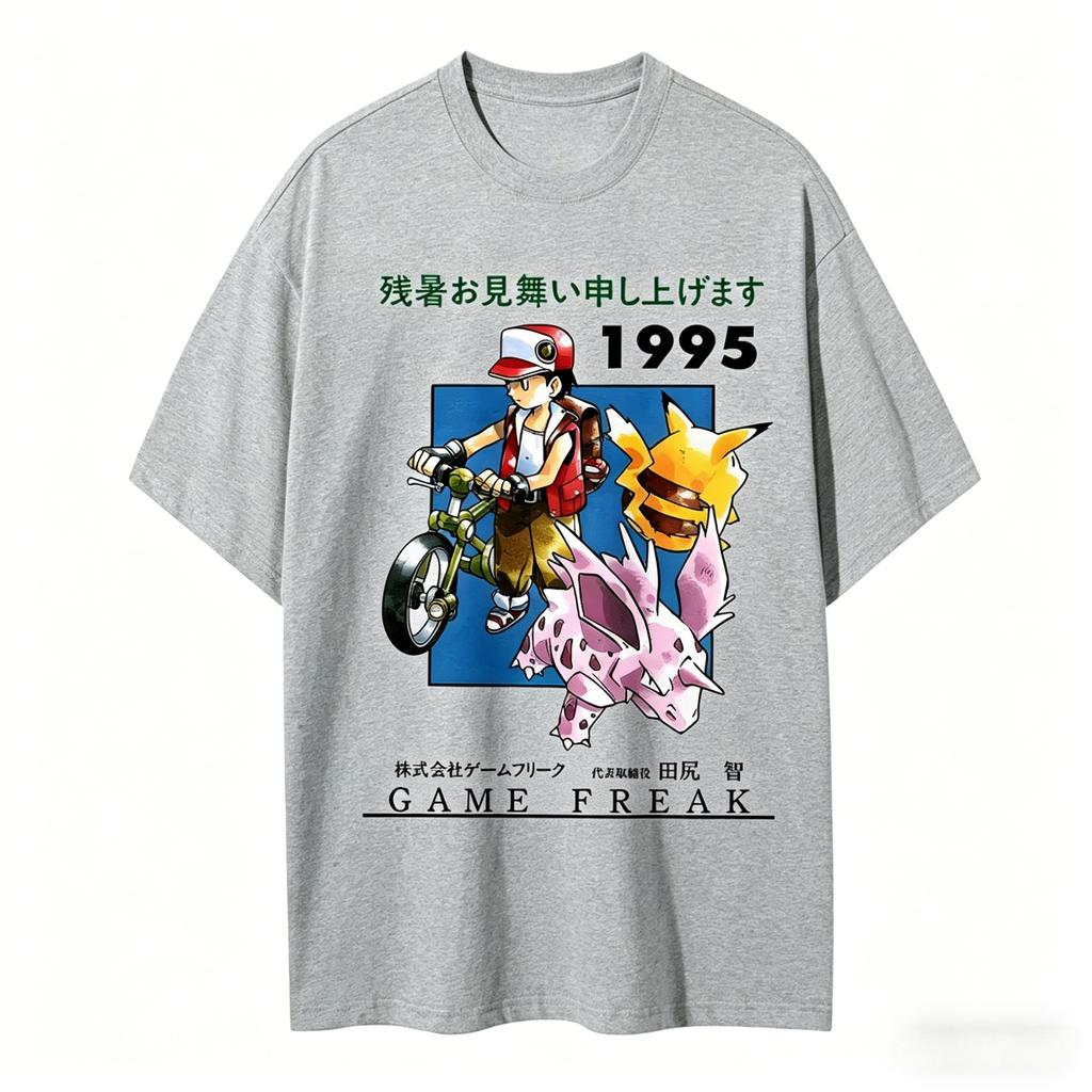 1995 Vintage T Shirt Game Freak Pikachu Polygon Summer Anime Cotton Shirt Unisexs Casual Wear Japanese Retro Design