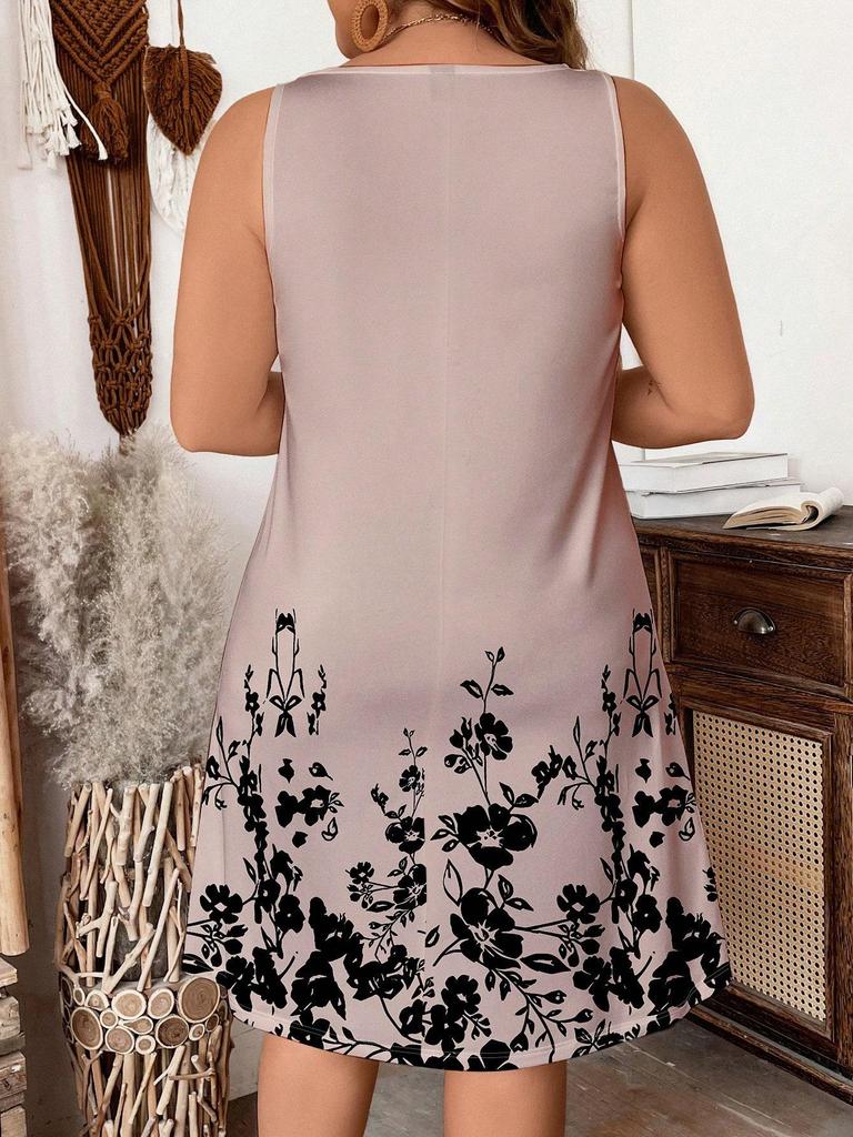 Elegantes ärmelloses Midi-Kleid mit floralem Print für Damen (Europäisch & Amerikanisch), Übergrößen erhältlich