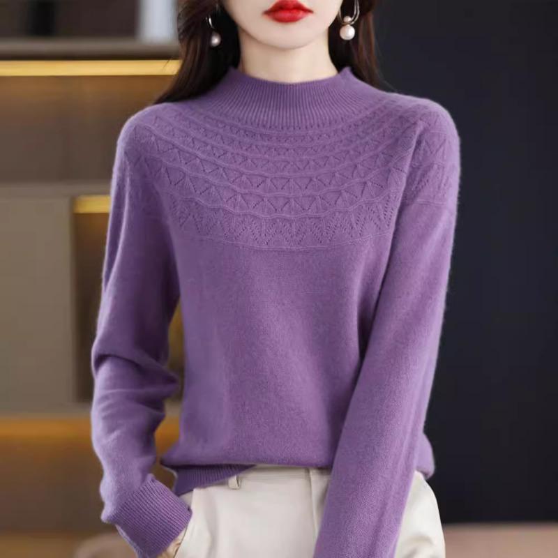 New First-line Ready-to-wear Half Turtleneck Hollow Wool Sweater Women's Knitted Loose Versatile Pullovers Warm Base Layer