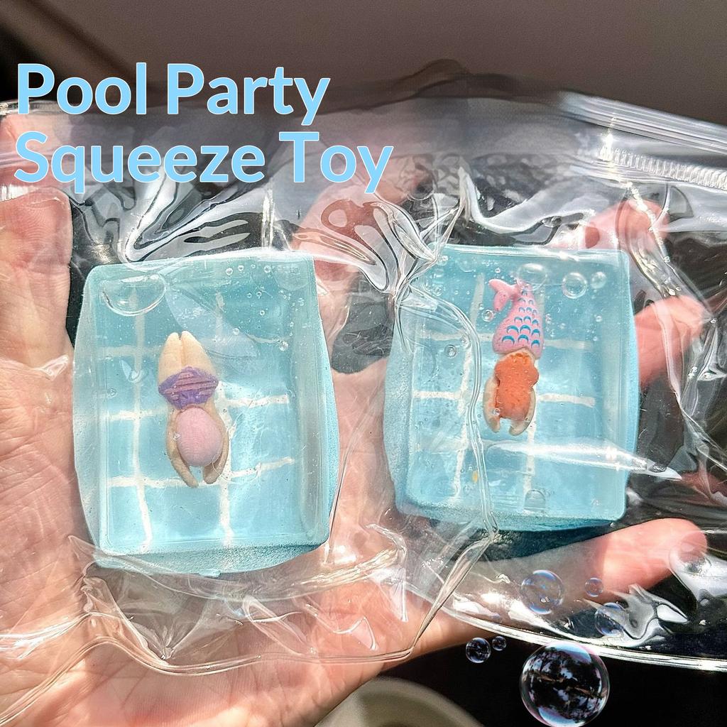Pool Party Mochi Squeeze Toy Stress Relief Fidget Toy Slow Rising Decompression Prank Gift For Adult Swimming Pool Shaped