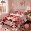 3pcs Valentine's Day romantic pink heart-shaped goblin print coreless down duvet cover set multi size bedroom bedding decoration