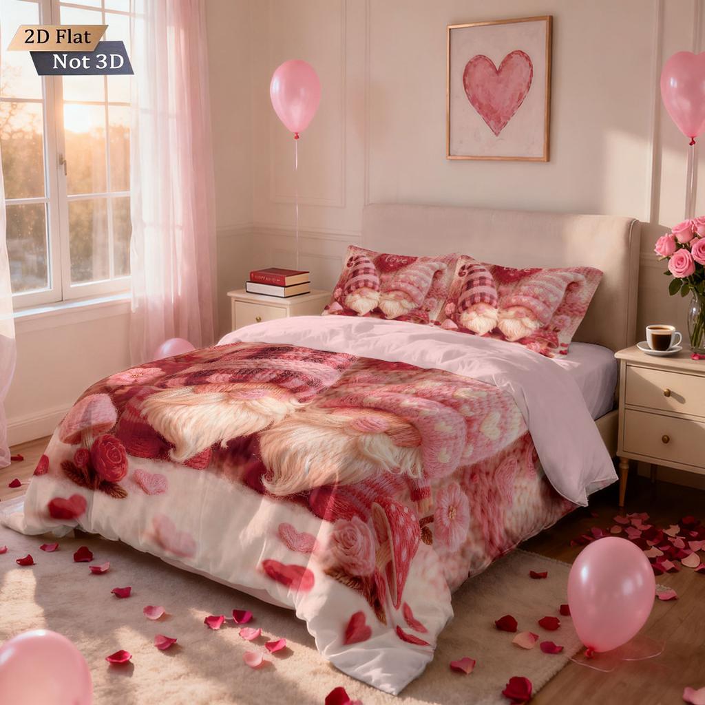 3pcs Valentine's Day romantic pink heart-shaped goblin print coreless down duvet cover set multi size bedroom bedding decoration