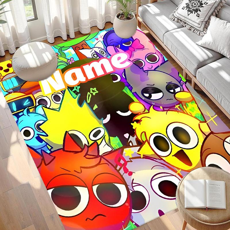 Custom Name Personalized Sprunki Game Print Carpet, Versatile Home Decor Rug, for Playroom, Apartment, Balcony, Entryway, Hallway Gift