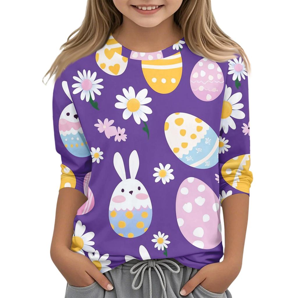 Haut T-shirt Mode Décontracté Enfant Manches Sept-Quarts Col Rond