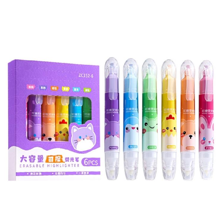

6Pcs Double Tip Erasable Highlighters Oblique Head Fluorescence Markers Quick Drying For Highlighting Coloring Marking 1