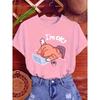 T-shirt Mignon pour Femme avec Graphique Chat "Ça va" Décontracté Col Rond Manches Courtes Élégant Design Chat Endormi Dessin Animé