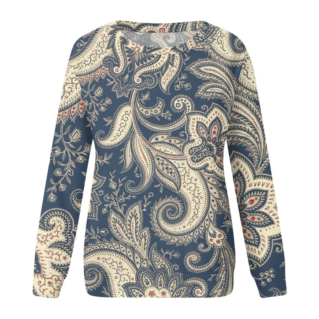 Top pulover cu mânecă lungă, cu gât rotund, cu imprimeu la modă casual