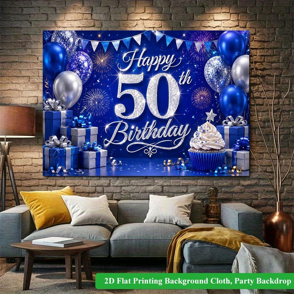 2D Flache Kulisse 1 Stück Jubiläum Geburtstag Party Kulissen Banner Polyester Wanddekor für Wohnzimmer Schlafzimmer Büro Außen Dekor Party