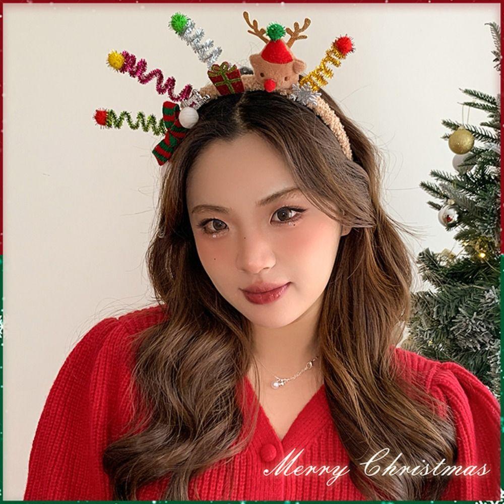 Santa Christmas Headband Elk Hair Hoop Plush Bow Red Hair Band  Christmas Decoration