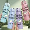 1PC My Great Grandma Loves Me Print 750ml Color Plastic Sports Water Bottle Leakproof Flip Straw Lid Suitable for Sports Office Home Use