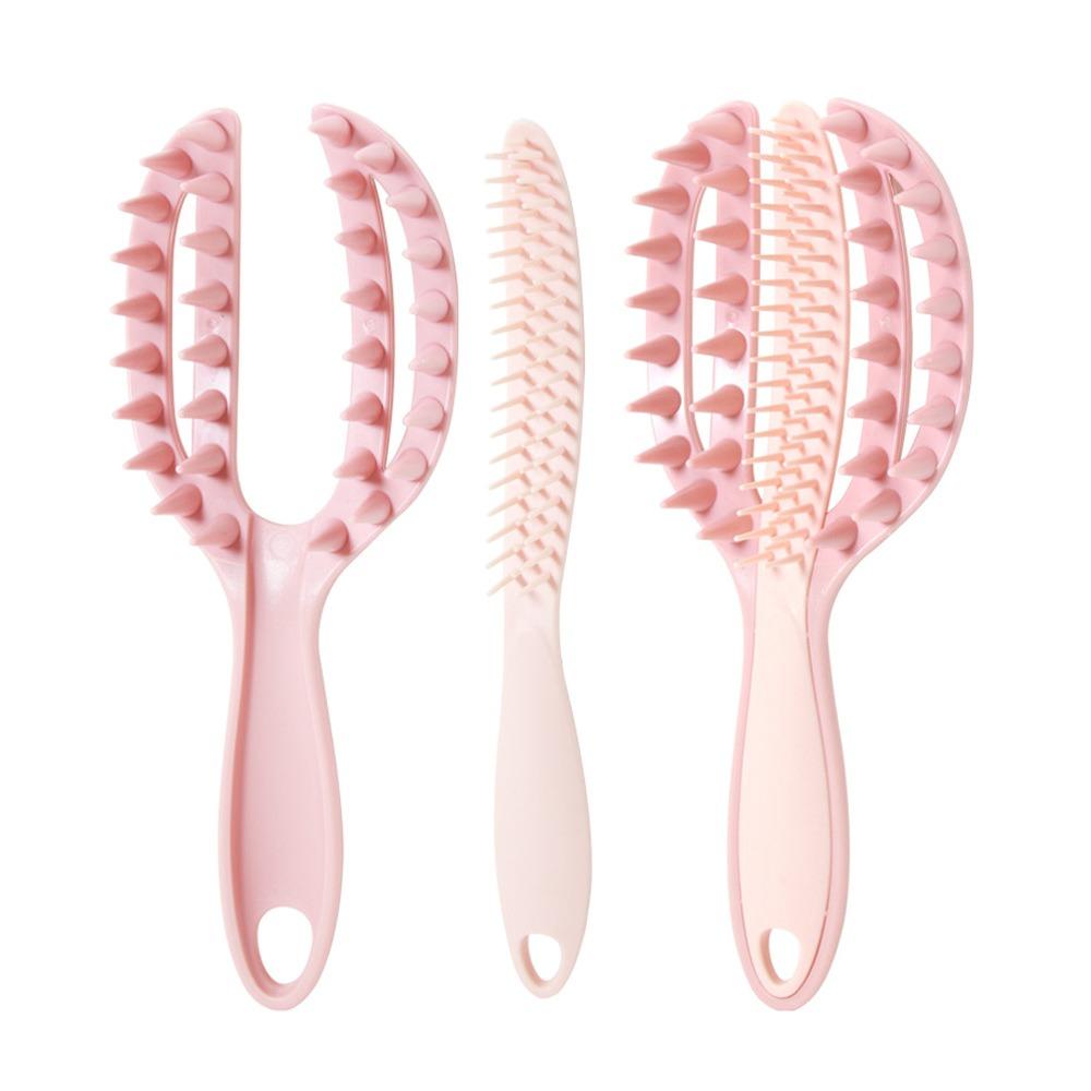 2 in  1 Massage Comb Plastic Hair Straightening Comb High Quality Hairdressing Comb  Wash Hair розовый