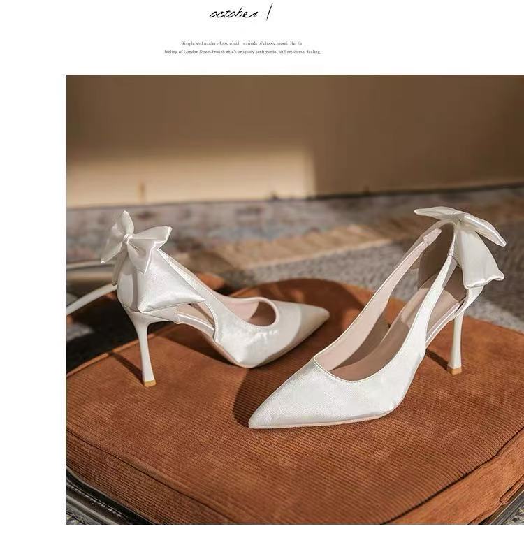 

Fashion Bow Stiletto Baotou Sandals Women s 2025 New Versatile Temperament Banquet Side Empty Pointed Toe Sexy High Heels 34