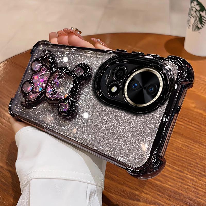 Applicable To Huawei Nova16 Mobile Phone Case Four Corners Anti-drop Nova14Pro Electroplated Silicone Soft Case Loose Powder Quicksand Bear