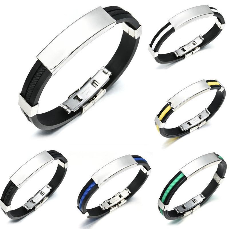 Bracelet Button Cuff Bracelet Stainless Steel Rubber Wristband Men's Women's New