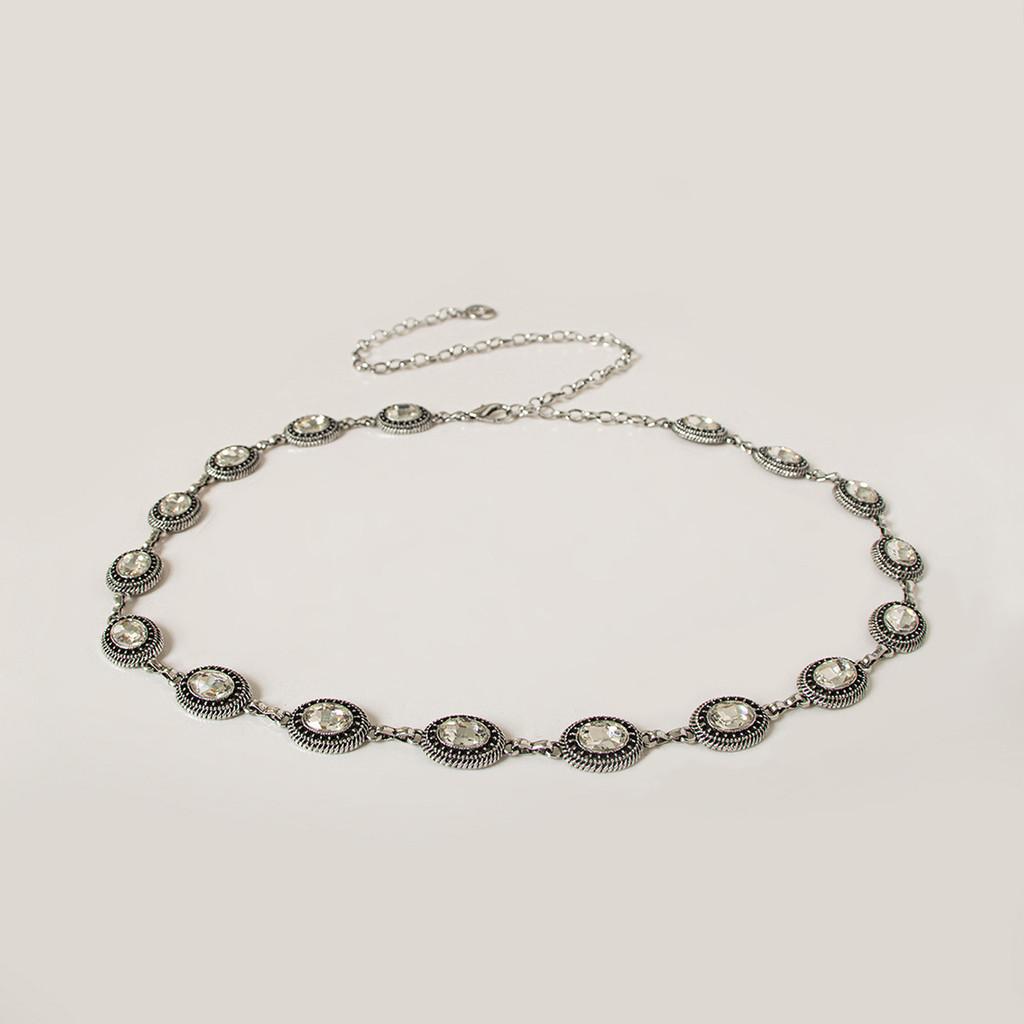 Metal Hollow Vintage Woman Waist Chain With Crystal Buckle For Summer Accessory Fashion