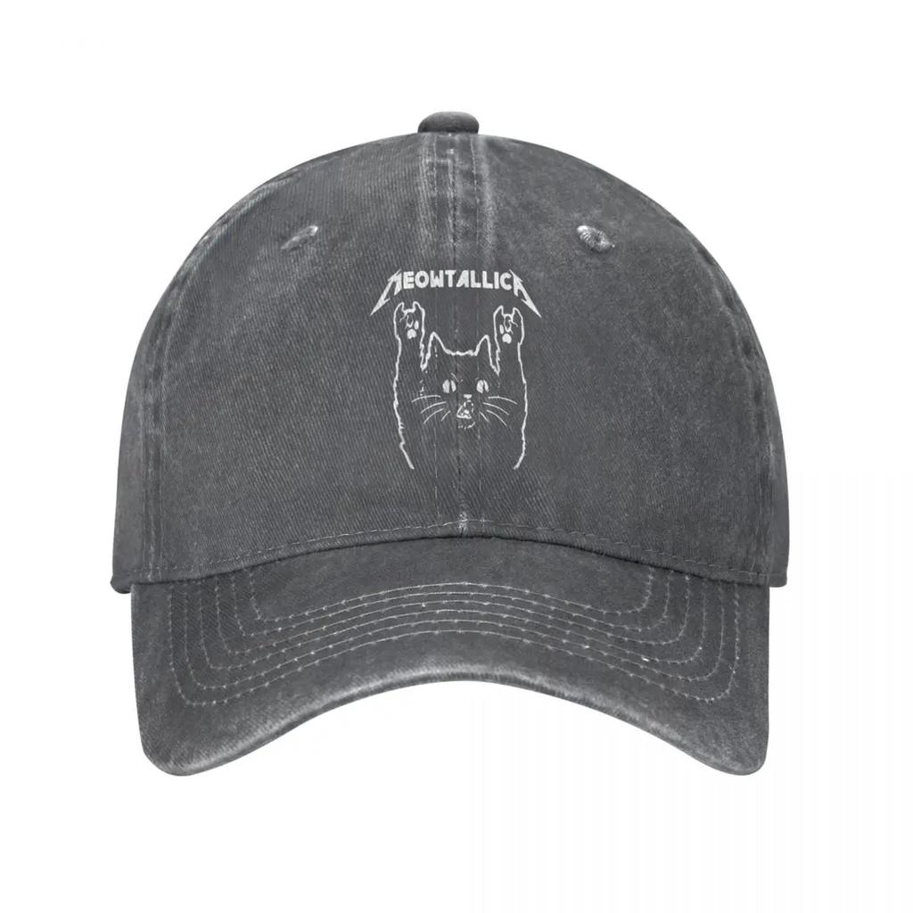 Cat Meowtallica Rock Music Baseball Cap Vintage Distressed Cotton for Men Women Outdoor Workouts Adjustable Hats