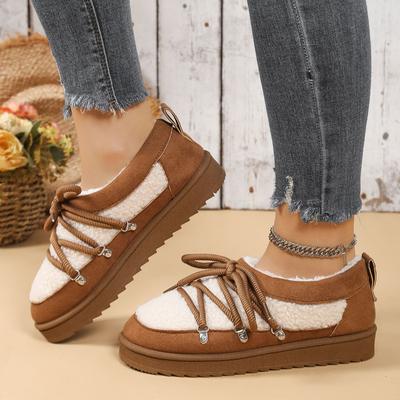 Thick Soled Warm Cotton Shoes for Women In Autumn and Winter of 2025, New Fashionable Sports and Leisure Cotton Shoes with Plush Lace Up Snow Boots