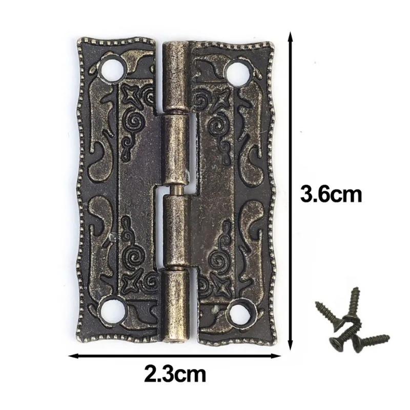 20/1Sets Antique Bronze Hinges Vintage Cupboard Cabinet Fitting with Screws Jewelry Boxes Wooden Case Hinge Furniture Hardware