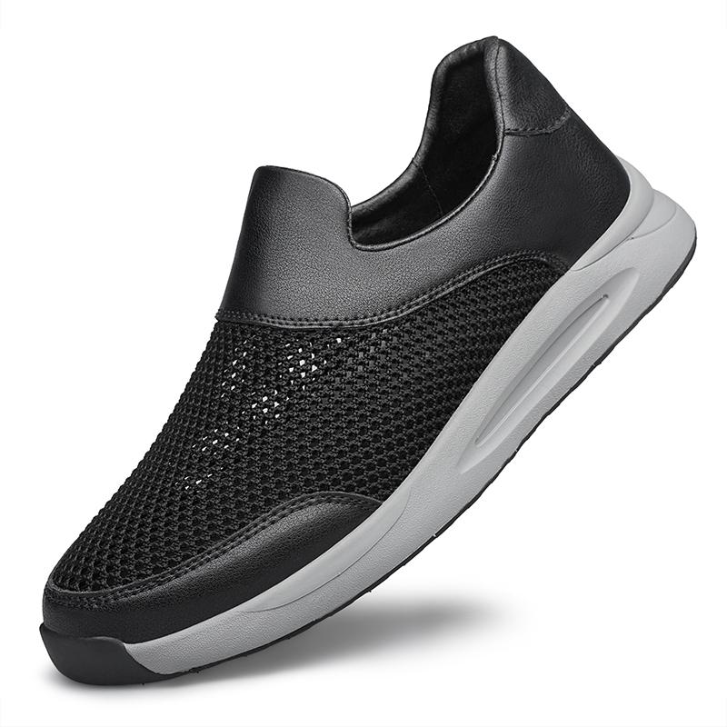 

Мужская обувь из дышащей сетки, легкая летняя подошва с вырезами, слипоны, повседневные лоферы, удобный круглый носок, уличные кроссовки для хайкинга 38 чёрный