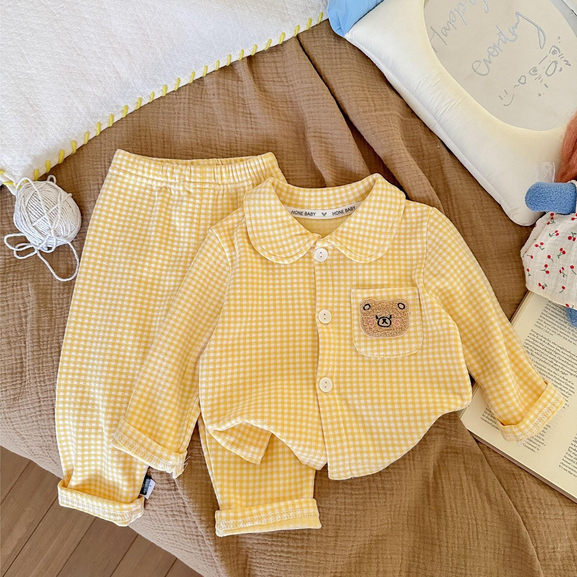 

Childrens Brushed Pajamas Set Autumn Winter Boys Girls Homewear Baby Long Sleeve Sleepwear 80cm (recommended height 70-80)