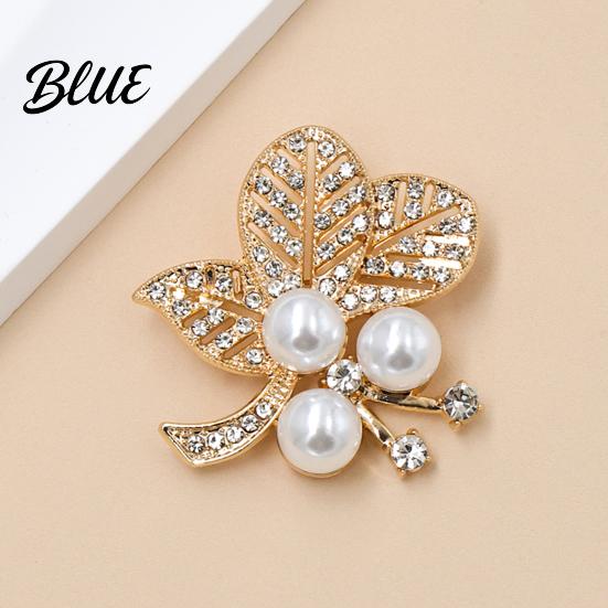 Leaf Lapel Pin Faux Pearl Rhinestone Brooch Alloy Hollow Leaves