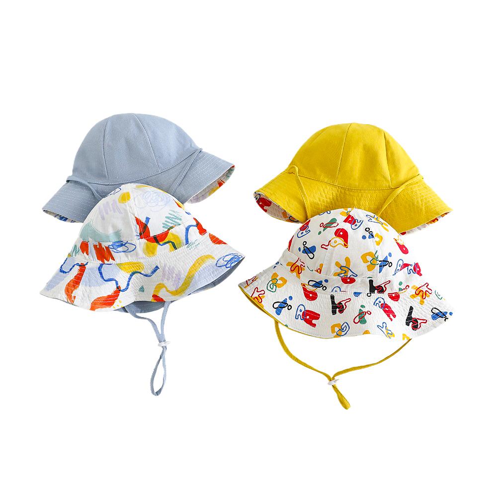 New Kids Bucket Hat Double-side Fisherman Hat Spring Summer Children Sun Hats for Girls and Boys Outdoor Baby Sun Hat