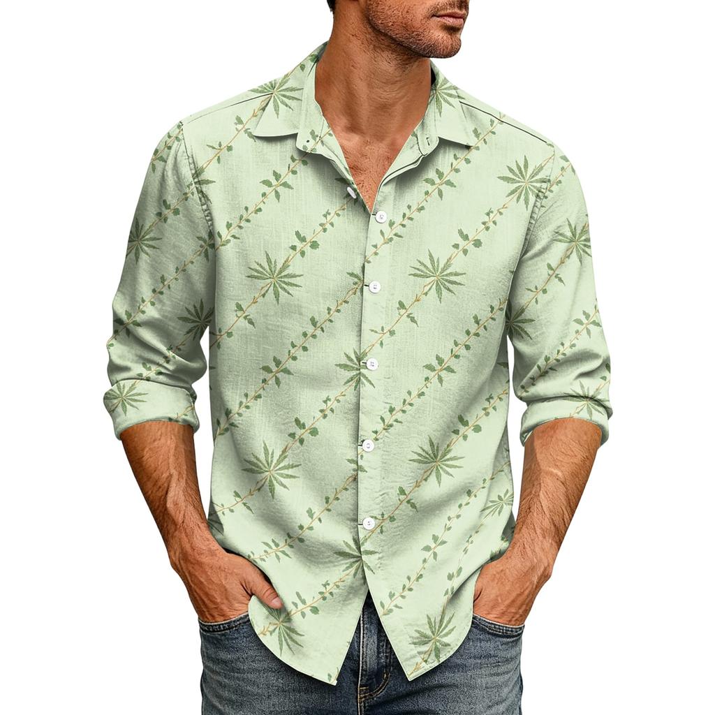 Men's Loose Fit Long Sleeve Shirt Hawaiian Style Retro Casual Button Down Shirt with Spread Collar Suitable for Spring and Autumn Wear