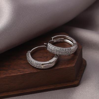 Hot Selling Niche Hoop Earrings: Gold/Silver-Plated, Zircon Inlaid, Unisex, Versatile, Silver Needle Jewelry