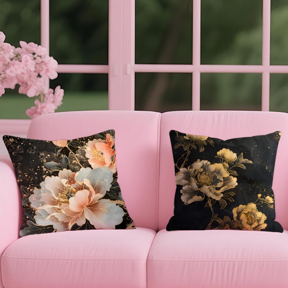 Fashion Peony Cushion Cover Reversible Plush Pillow Cover – For Car, Sofa, Bedroom, Perfect As a Gift.