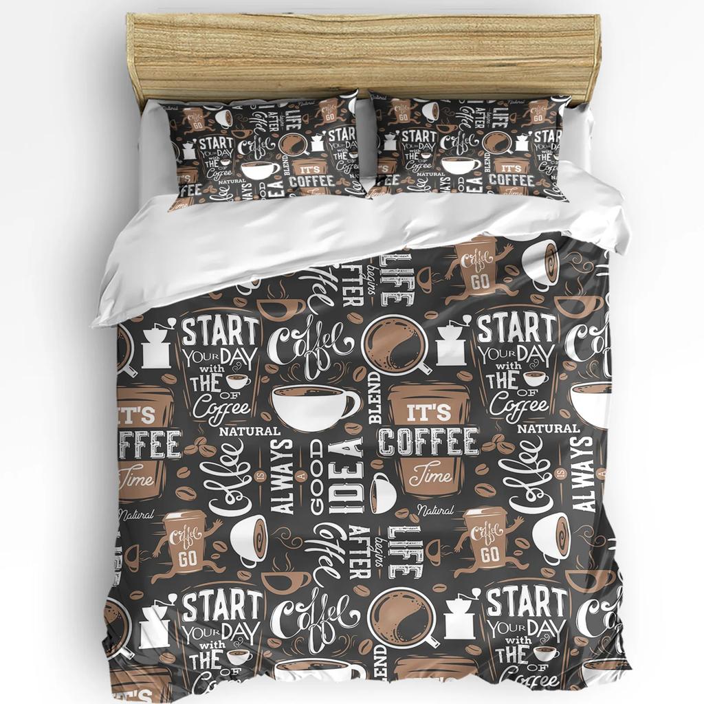Kaffee Kaffeebohnen Kaffeetasse 3-teiliges Bettwäscheset für Doppelbett Heimtextil Bettbezug Steppdeckenbezug Kissenbezug