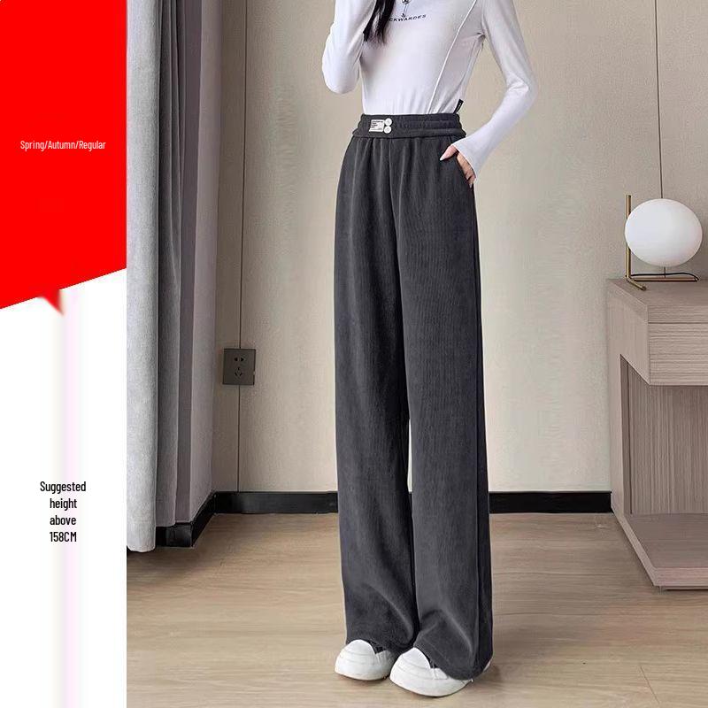 

European Cotton Wide-Leg High-Waisted Pants - Women s Spring/Autumn Drapey Loose Slimming Casual Petite Straight Floor-Length S 70-95 kg Fabric