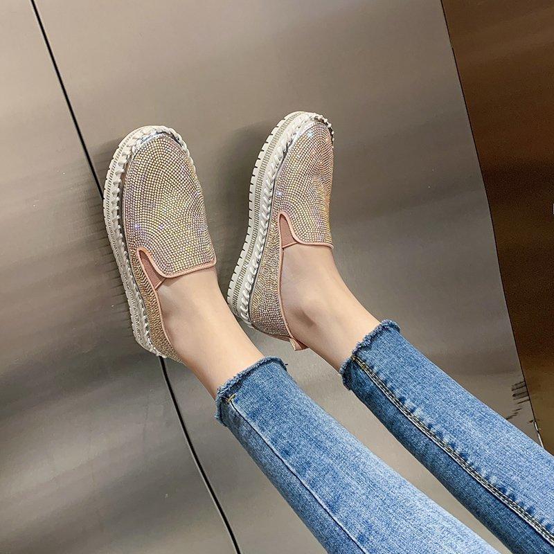 Fashion Aphixta Luxury Crystals Flats Women Slip On Red Pink Khaki Women Sexy Platform Casual Women Shoes Flats Female Rhinestone Loafer