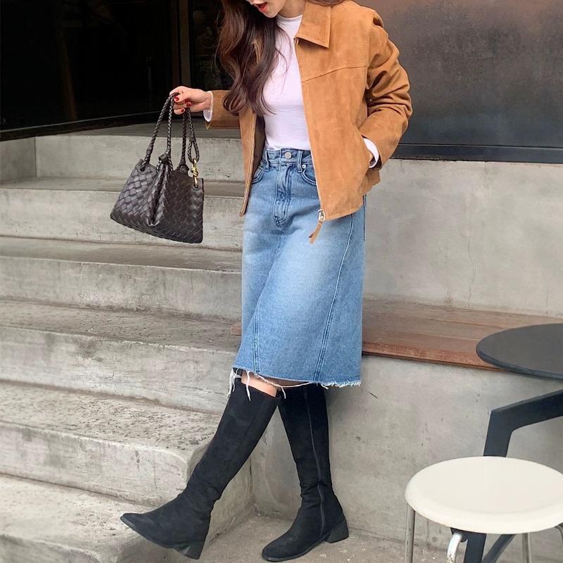 Women S Short Faux Suede Zip Up Stand Collar Jacket Casual Outerwear