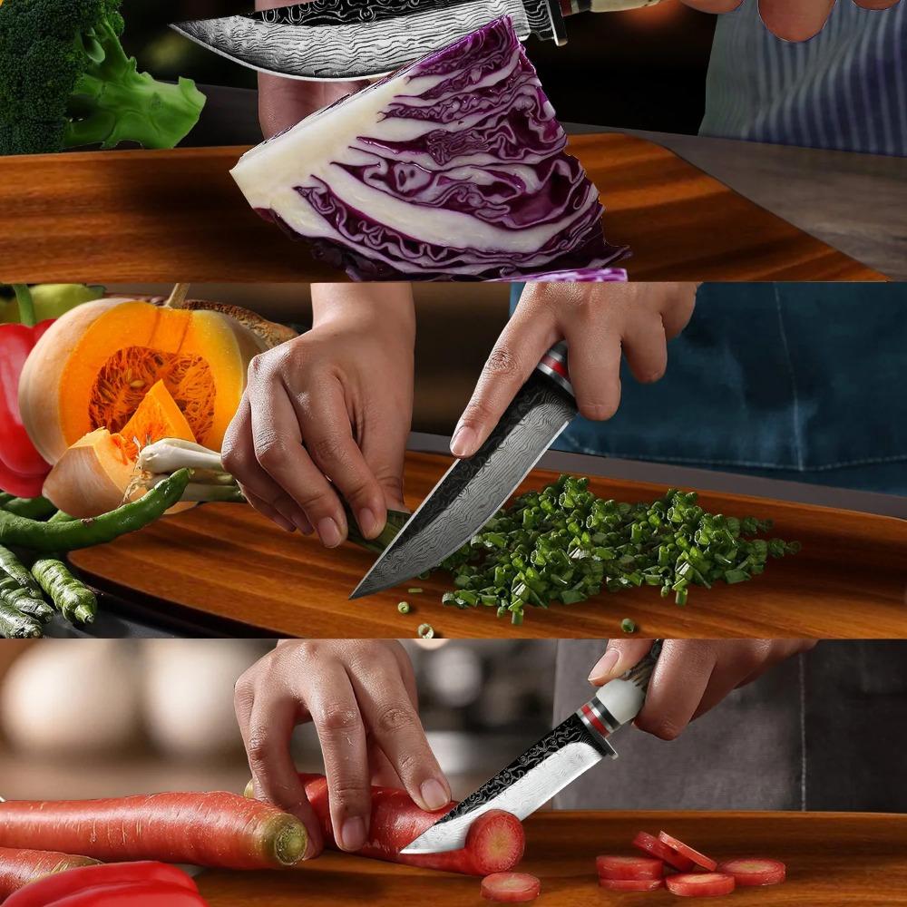 1pc Angular Handle Multi-Functional Knife-Damascus Pattern Blade Knife with Sheath Cover,Ideal for Meat Fruit Cuttin and Carving