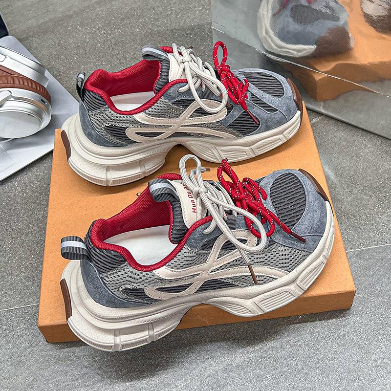 Autumn new matte European non-slip mesh dad shoes thick-soled heightening casual shoes