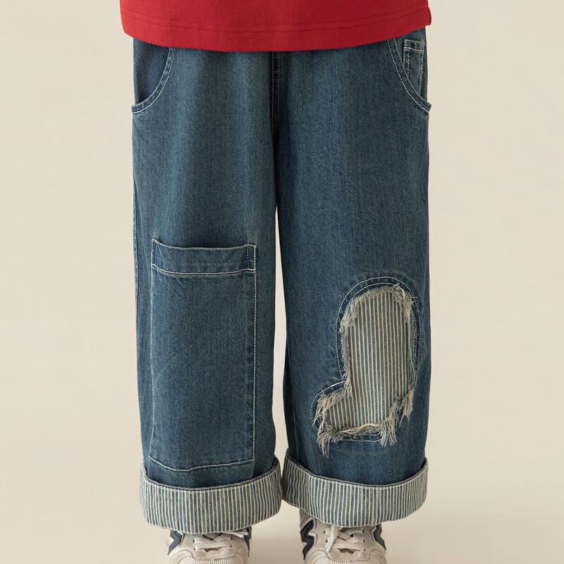 Boys  Striped Rolled-Cuff Retro Straight-Leg Jeans 100cm