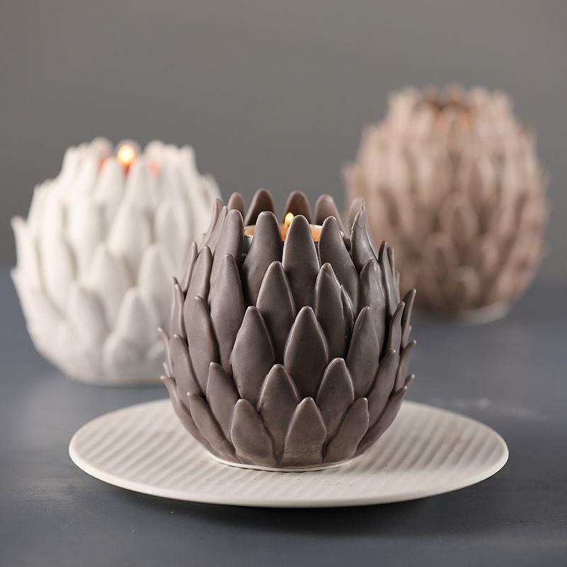 Chinese Lotus Candlestick Ceramic Decoration Home Livingroom Table Candle Holder Ornaments Homestay Hotel Furnishing Accessories