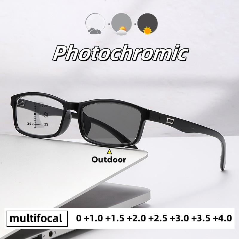Intelligent Multi Focus Photochromic Presbyopia Glasses Fashionable Square Small Frame Anti Blue Light Glasses Diopter To +4.0