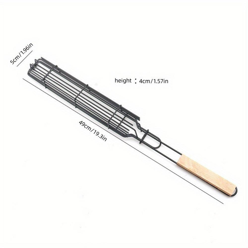 1pcs Nonstick Stainless Steel Kebab Grilling Baskets with Comfort-Grip Wooden Handles Durable Portable BBQ Tools for Outdoor Cooking, Camping.