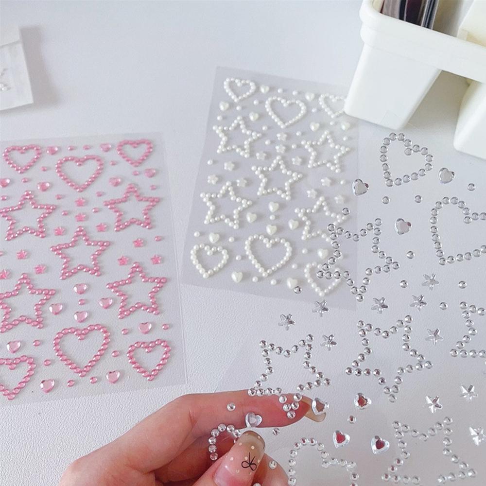 Star Heart Crystal Decoration Stickers Acrylic Imitation Pearl Stickers Gemstone Card Handmade Sticker For Girls DIY Art Supplie