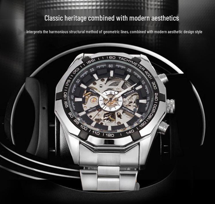 Best-Selling Men's Automatic Skeleton Watch, Stainless Steel Large Dial Luminous Design
