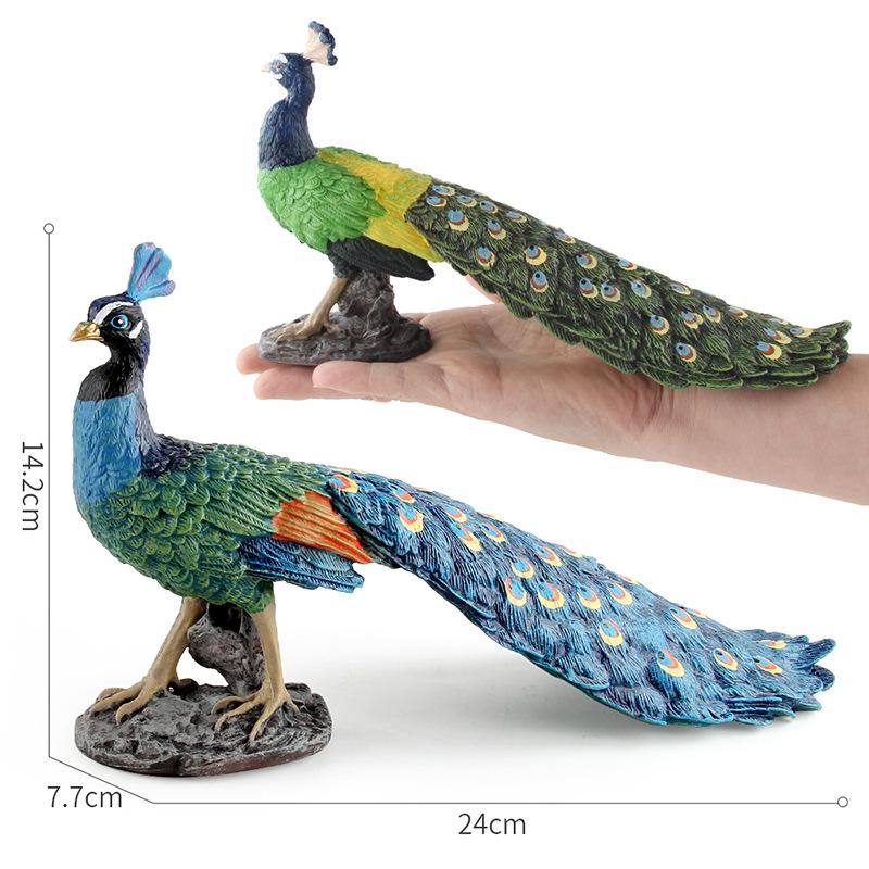 Simulation Animal Peacock Model Blue-Green-White Peacock Static Decorative Desktop Ornament Toy