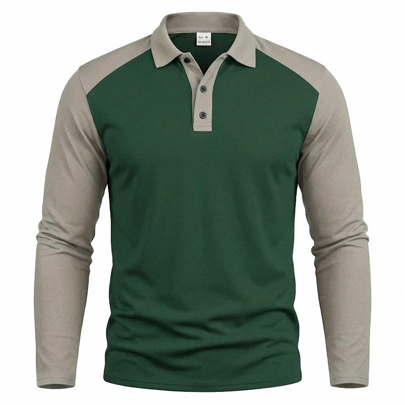 Herren American Style Lockerer Farbblock Casual Umlegekragen Langarm Golf Poloshirt