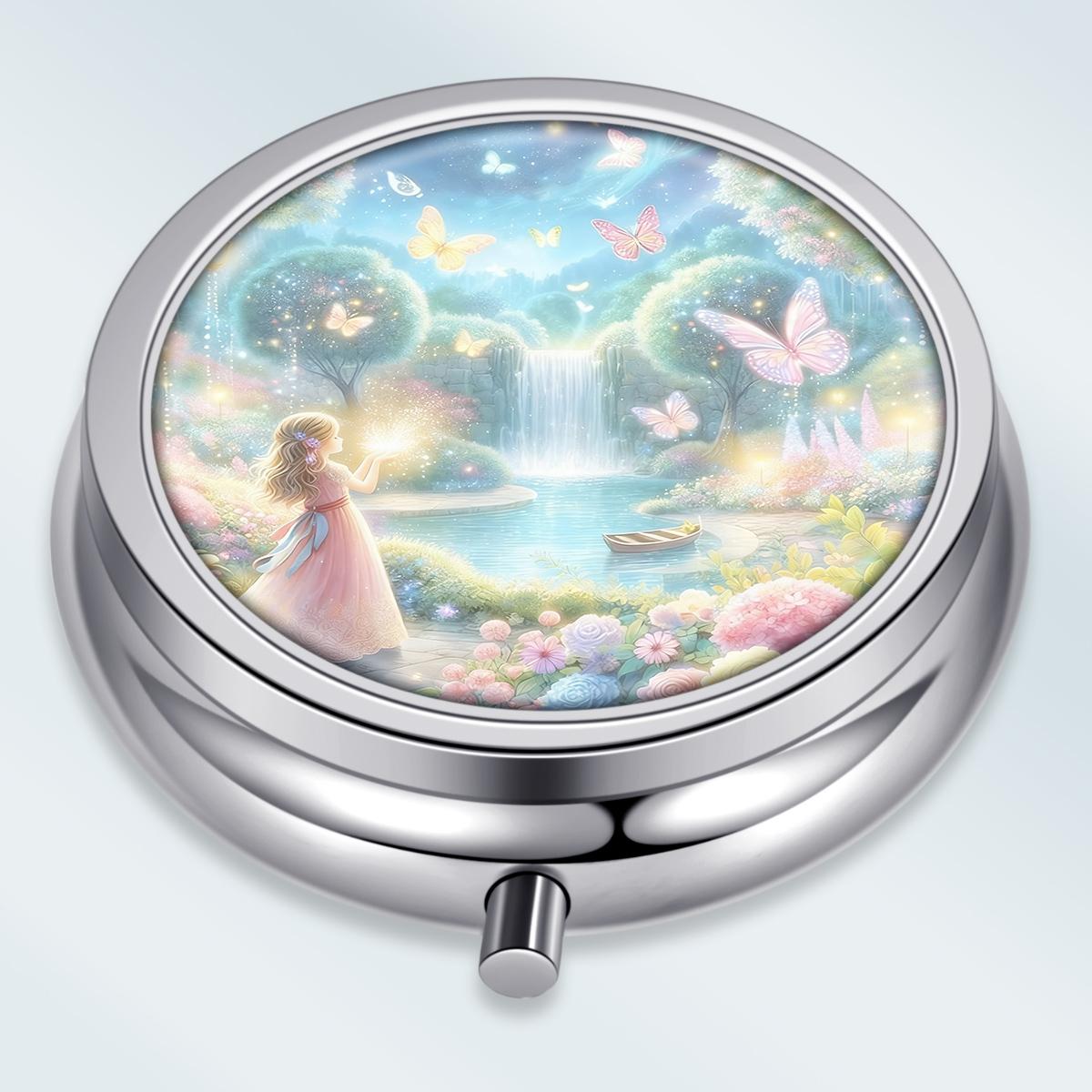 

Portable Pill Box with 3 Compartments, Mini Metal Medicine Organizer Case, Cute Printed Pill Container for Vitamins, Pills, Jewelry, Travel, Daily Use разноцветный