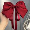 Children's Large Bow Hair Clip  Princess Style Satin Wine Red Ribbon Hair Clip  Back of The Head with A Headband  A Female Hair Accessory