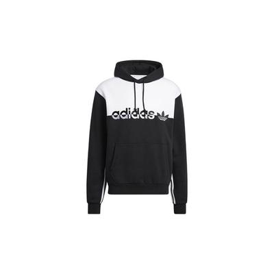 adidas Originals Color Block Logo Patch Kangaroo Pocket Hoodie Men Hoodies Black White H31271