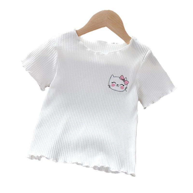 Summer Embroidered Ice Silk Ruffle T-Shirt for Little Girls